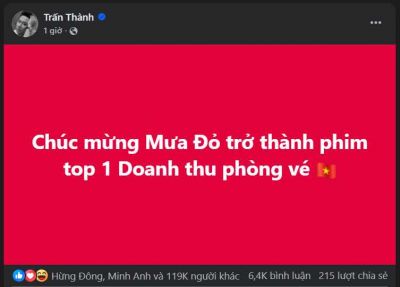 Phản ứng của Trấn Thành, Lý Hải khi phim Mưa đỏ đạt Top 1 doanh thu phòng vé